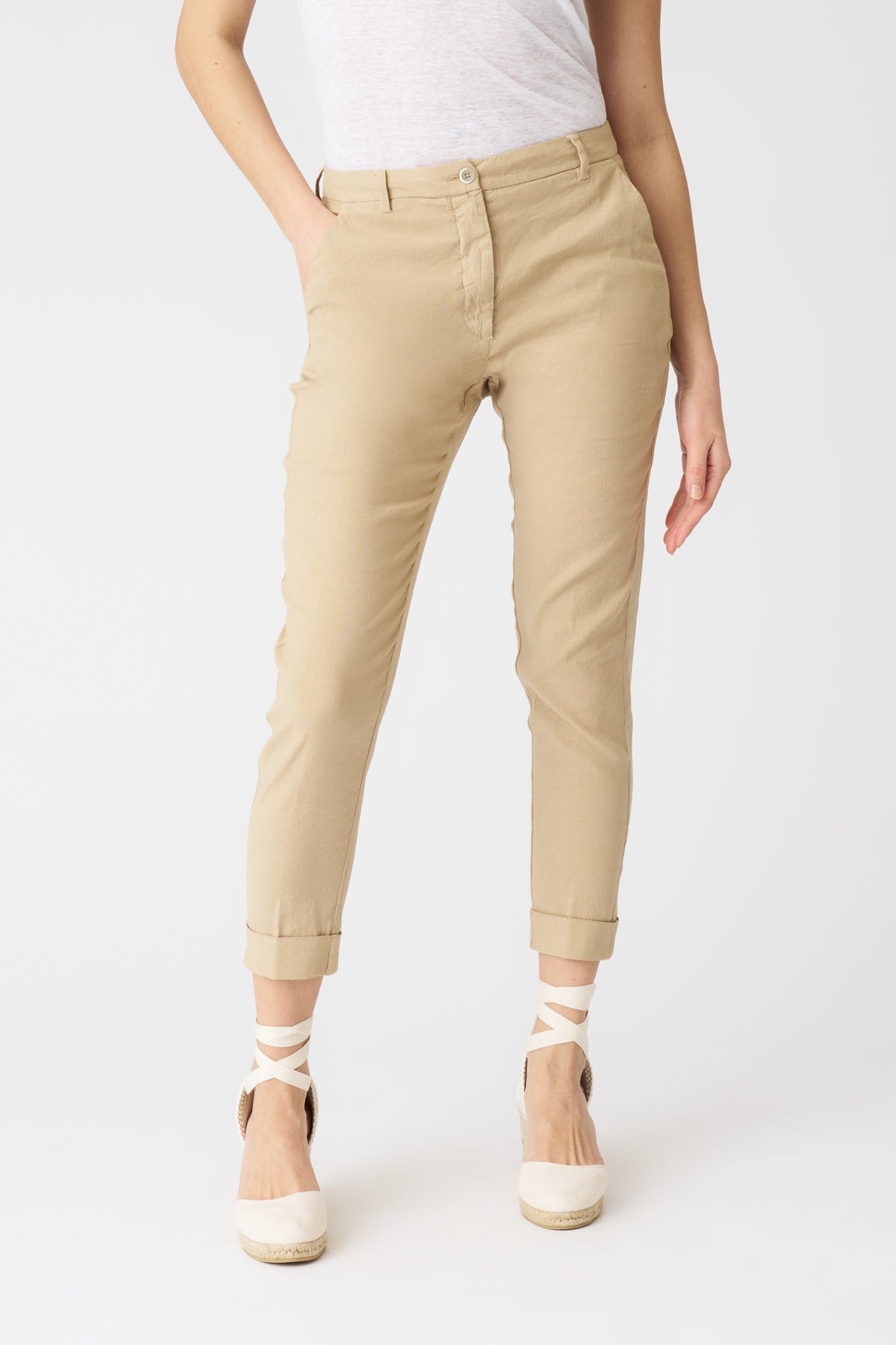 Women's Linen Chino Cropped Pants – Almond, view 3