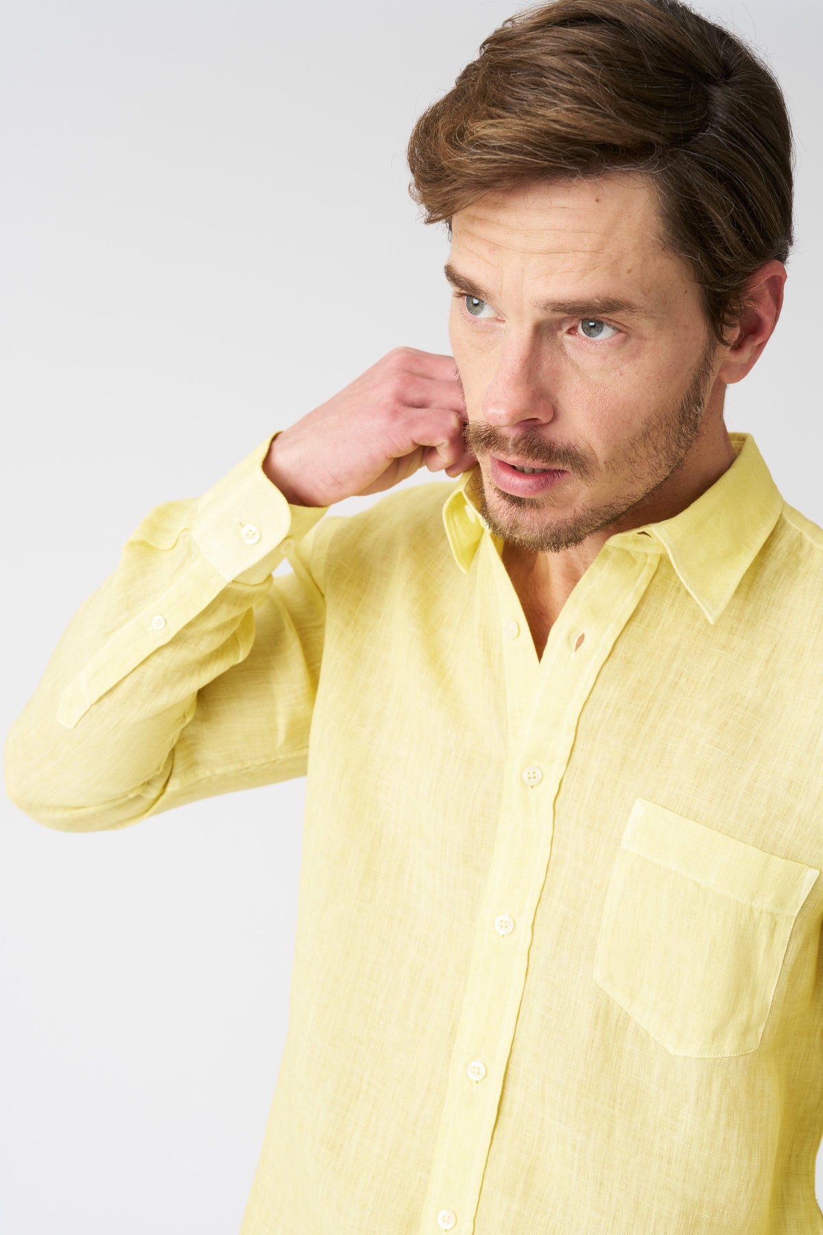 Men's Italian Collar Regular Fit Linen Shirt with Pocket – Sun Soft Fade, view 2