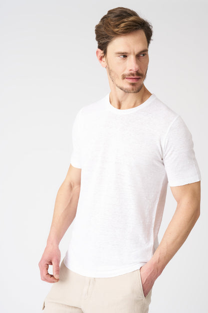 Men's Linen Crewneck T-Shirt – White, view 1