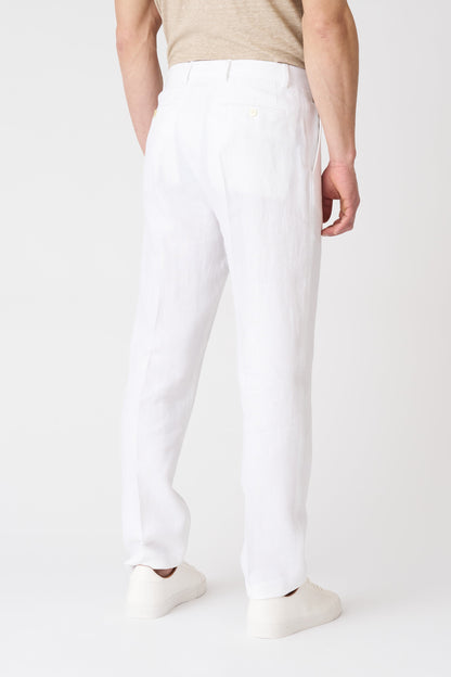 Men's Linen Chino Pants with Pleats – White, view 4