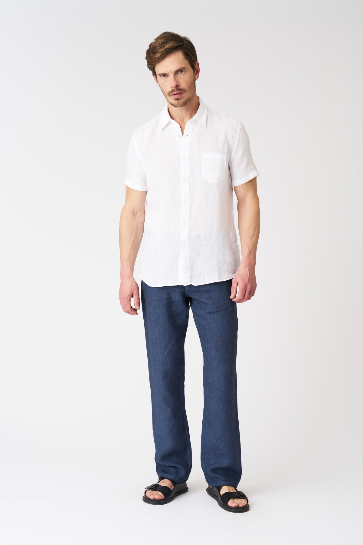 Men's Regular Fit Linen Shirt with Pocket – White, view 3