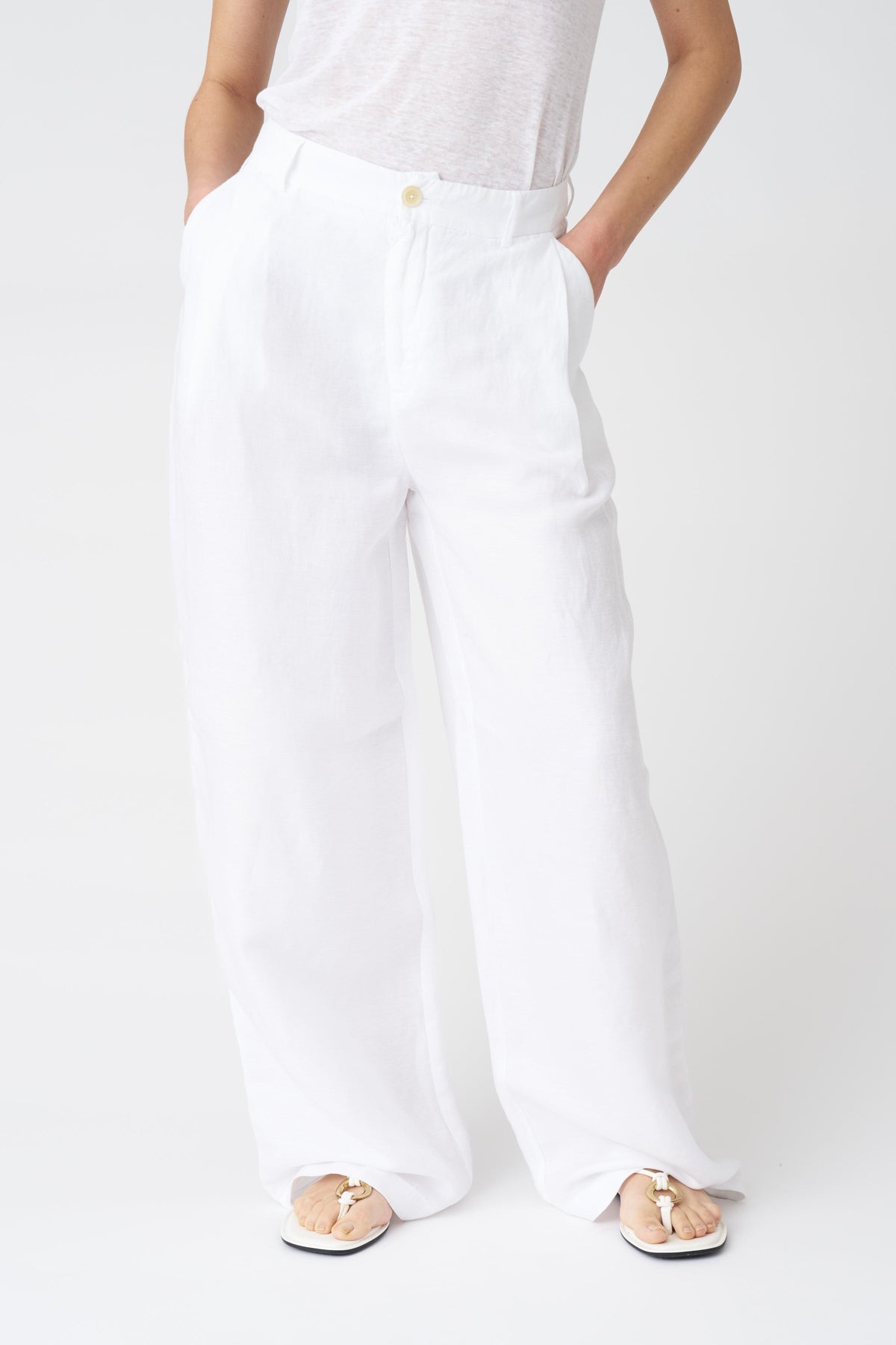 Women's Fluid Wide-Leg Linen Pants – White, view 3