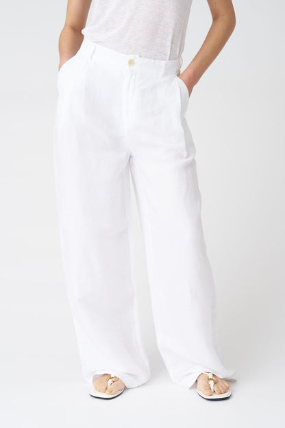 Women's Fluid Wide-Leg Linen Pants – White, view 3