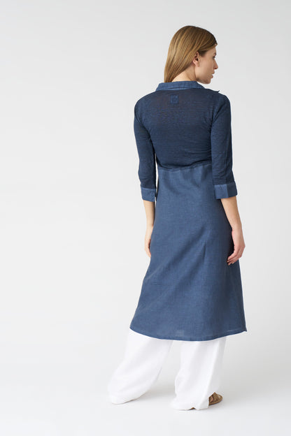 Women's 'Kat' Linen Shirt Dress – Navy Fade, view 4