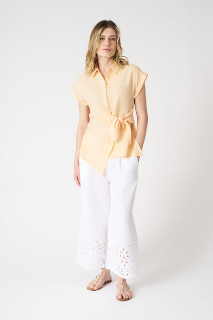 Women's Linen Shirt with Draped Knot – Fluo, view 3
