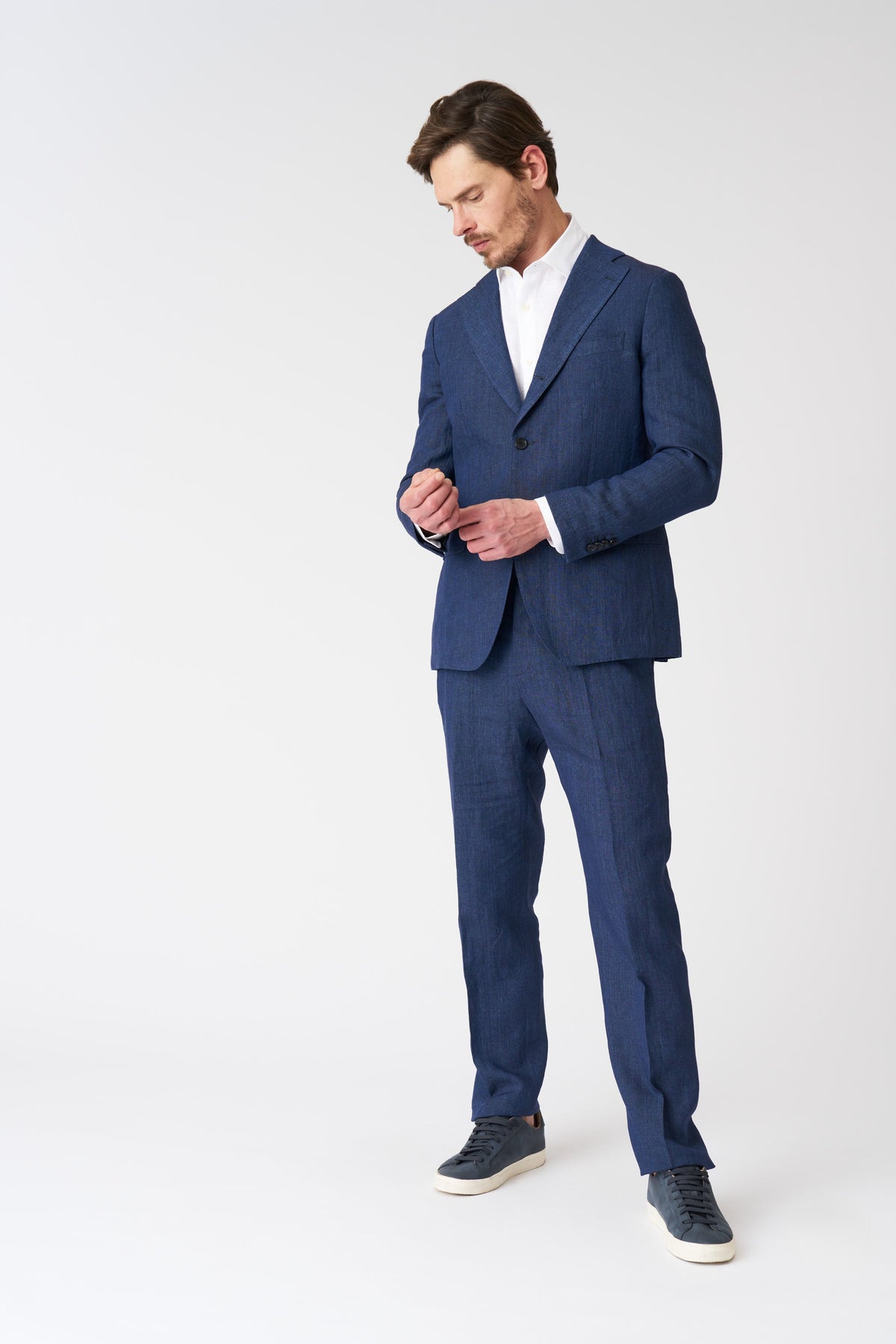 Men's Linen Chino Pants with Pleats – Navy, view 1