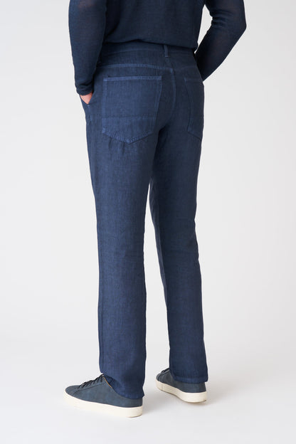 Men's Linen Bootcut Pants – Navy Fade, view 4