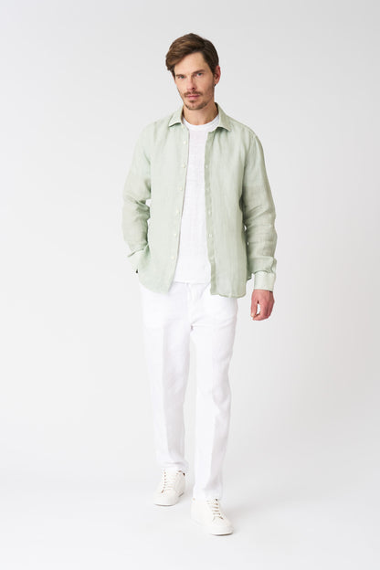 Men's Slim Fit Linen Shirt – Pistache Soft Fade, view 3