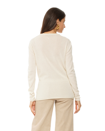 Monticelli Women's Ultra-Light Cashmere V-Neck Sweater Milk White 3