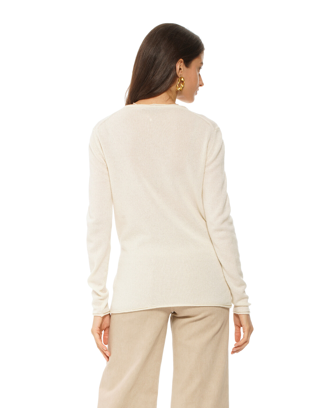 Monticelli Women's Ultra-Light Cashmere V-Neck Sweater Milk White 4