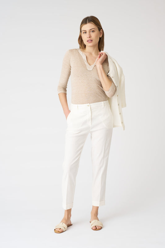 Women's Linen Chino Cropped Pants – Milk, view 1