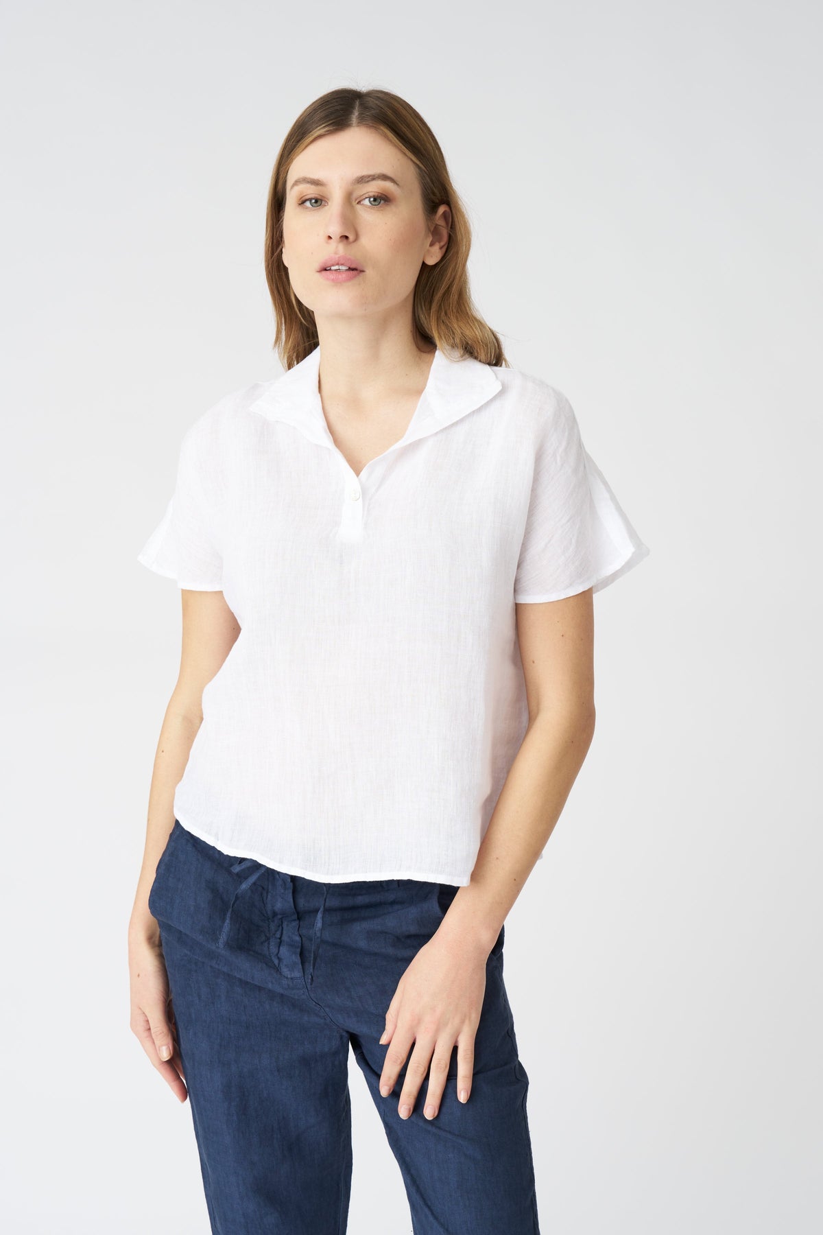 Women's Linen Tennis Shirt – White, view 1