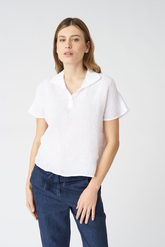 Women's Linen Tennis Shirt – White, view 1