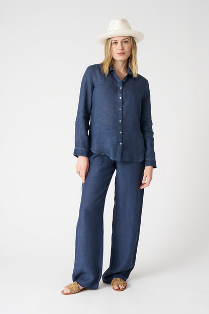 Women's Linen Regular-Fit Shirt – Navy Fade, view 3