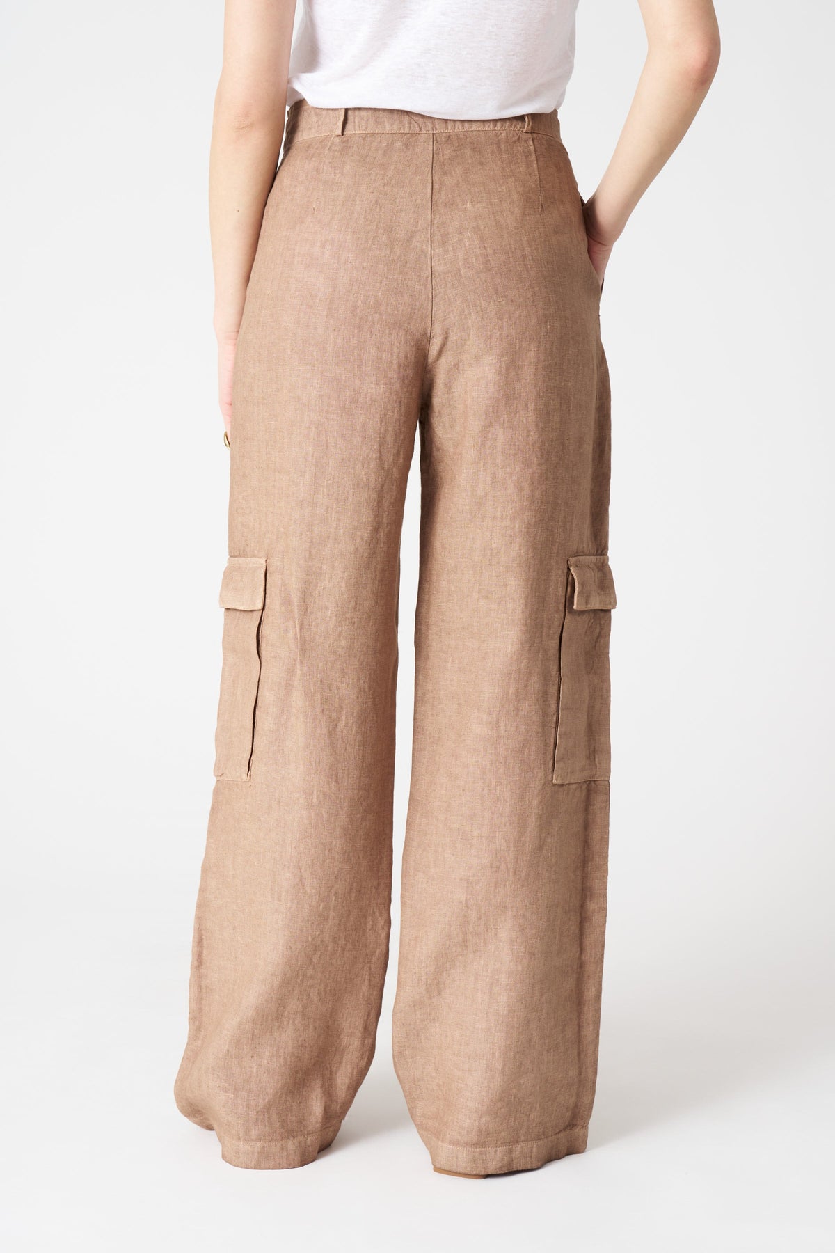 Women's Linen Wide-Leg Cargo Pants – Tabacco Soft Fade, view 4