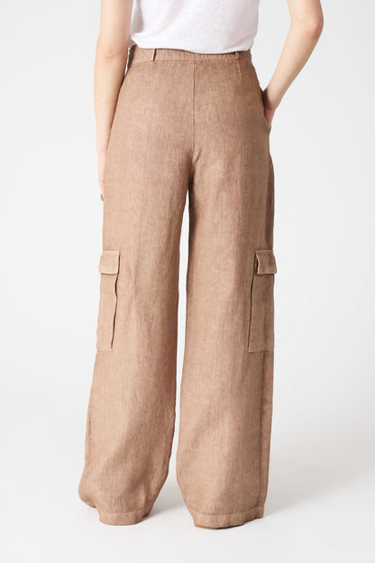 Women's Linen Wide-Leg Cargo Pants – Tabacco Soft Fade, view 4