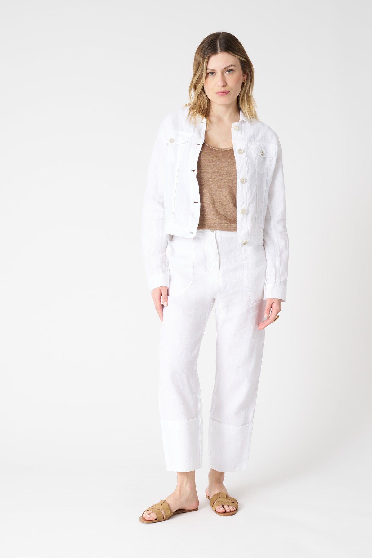 Women's Linen Denim Style Jacket – White, view 3