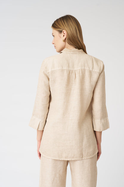 Women's Linen Regular-Fit V-Neck Shirt – Beige Soft Fade, view 4