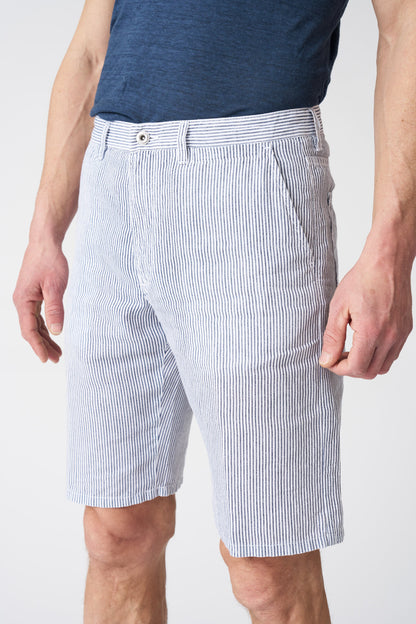 Men's Navy Stripe Linen Shorts – White, view 2