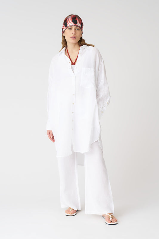 Women's Linen Oversized Shirt Dress – White, view 1