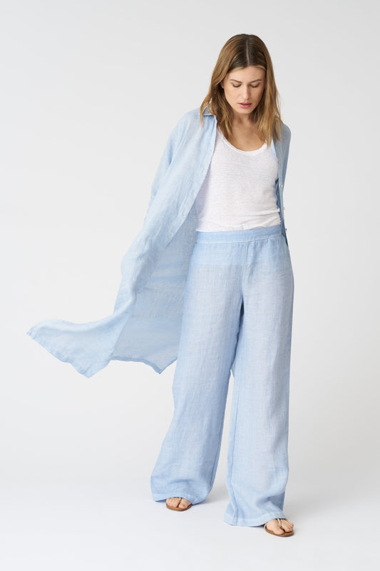 Women's Long Linen Duster Cardigan – Sea Soft Fade, view 1