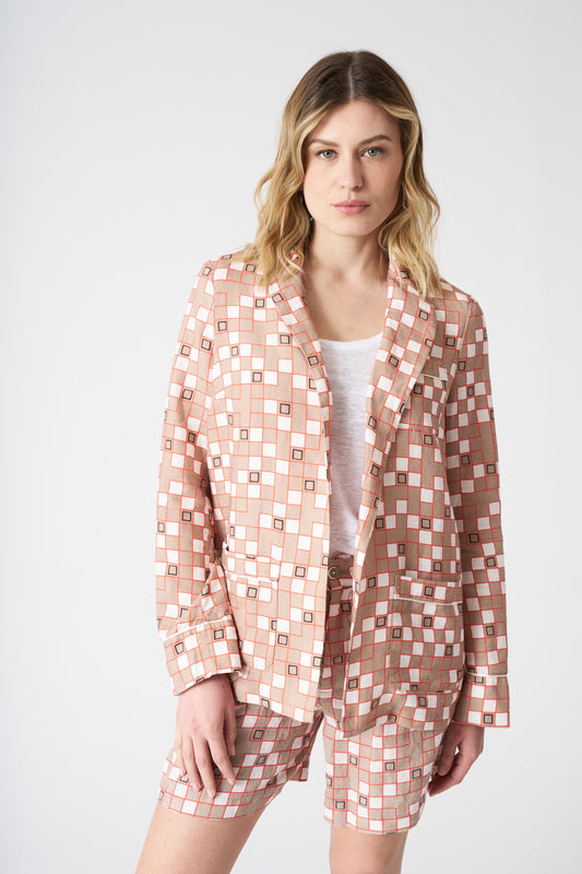 Women's Linen Modern Motif Jacket – Washed Nocciola, view 1