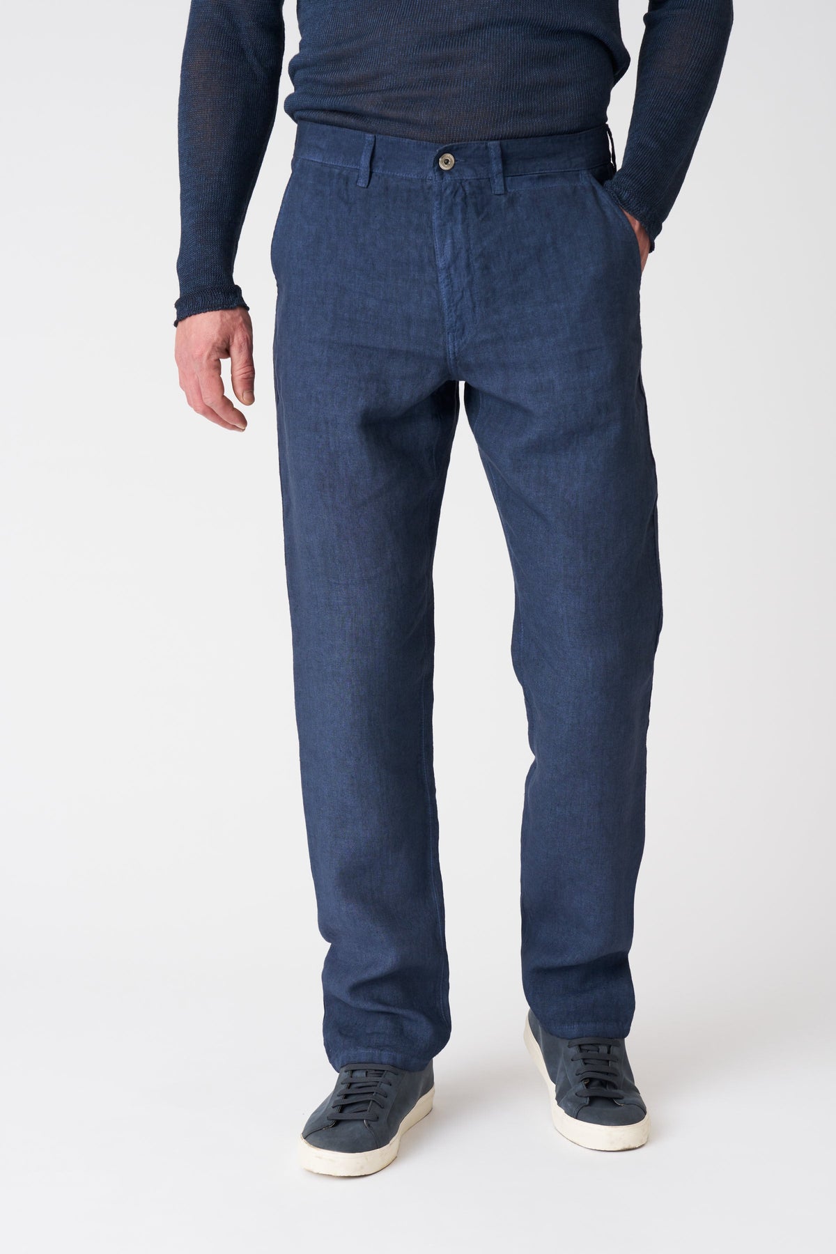Men's Linen Bootcut Pants – Navy Fade, view 3