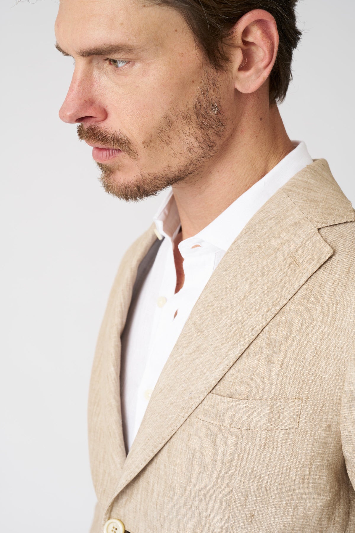 Men's Linen Slim Fit Single-Breasted Blazer with Patch Pockets – Beige, view 2