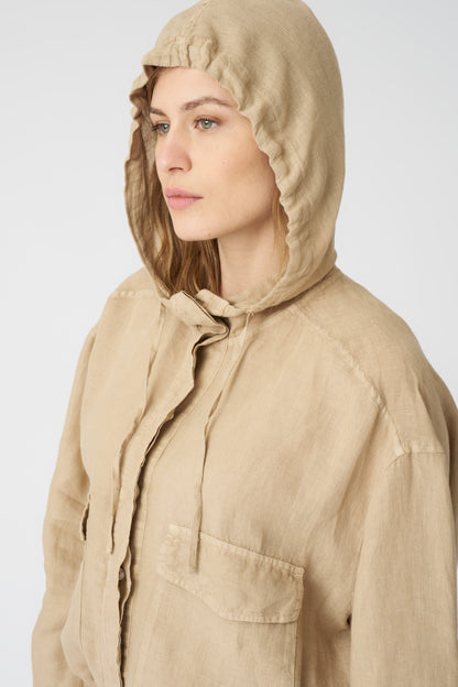 Women's Linen Jacket with Hood and Drawstring Waist – Almond, view 2