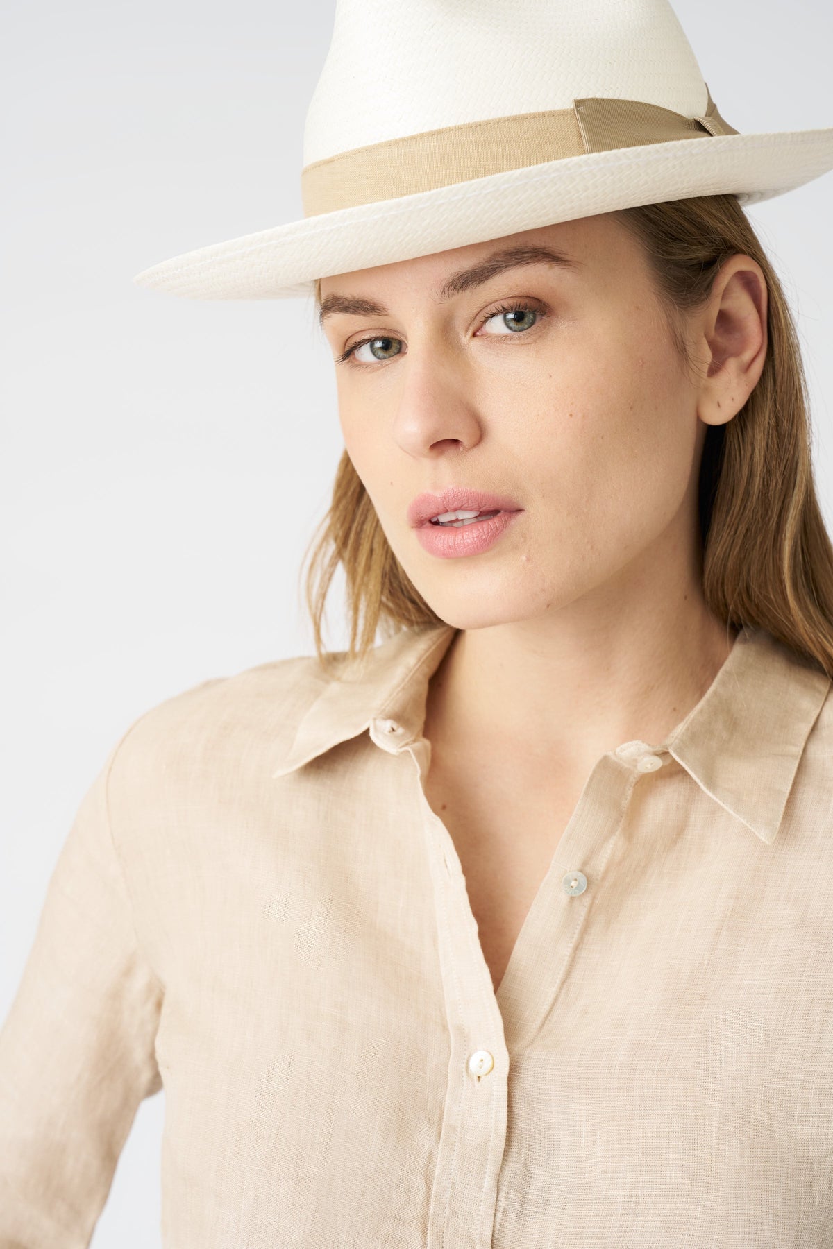 Women's Bria Linen Shirt – Beige Soft Fade, view 2