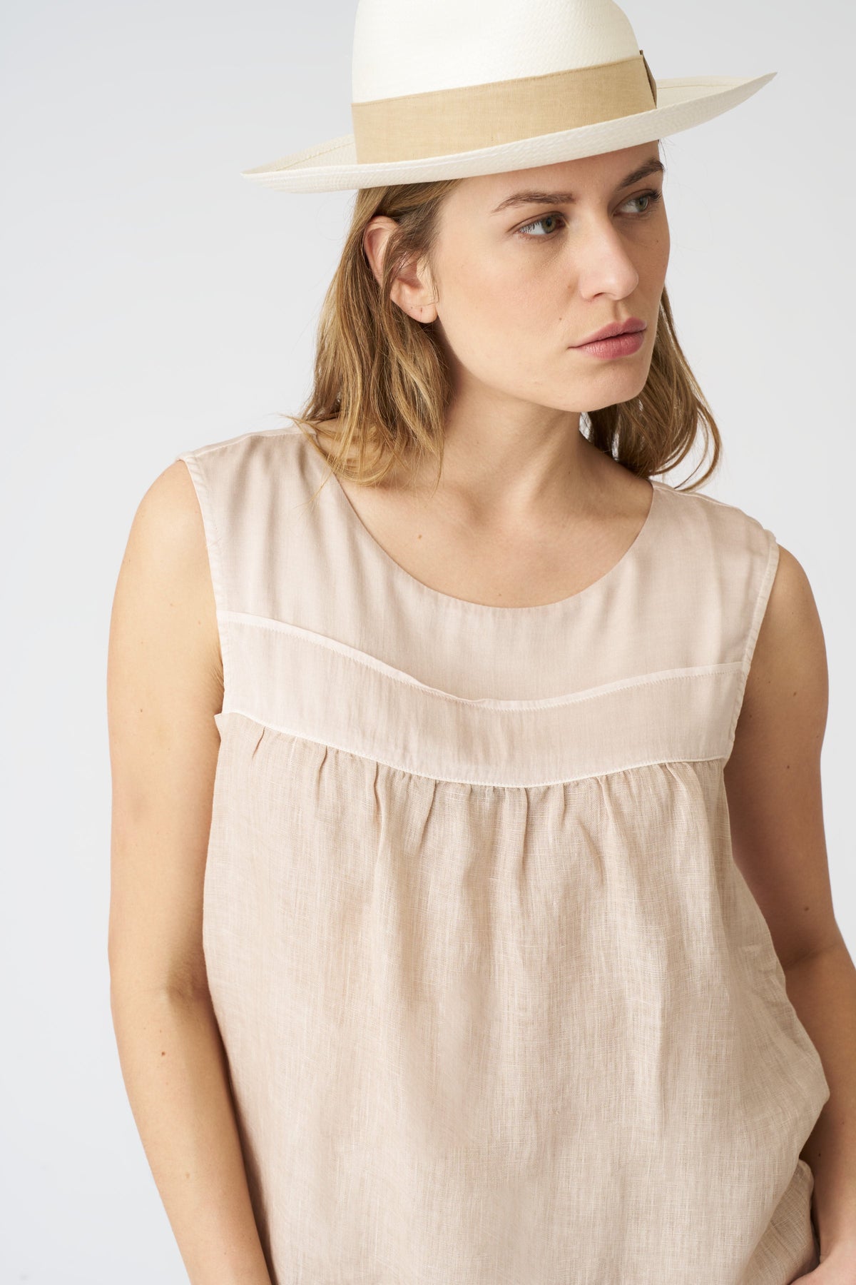 Women's Linen Tank Blouse – Sand, view 2