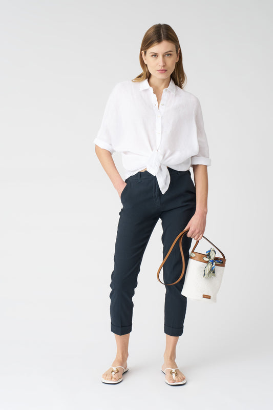 Women's Linen Chino Cropped Pants – Night Blue, view 1