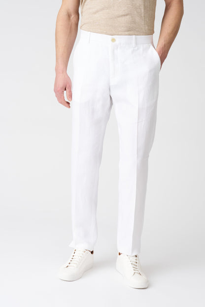 Men's Linen Chino Pants with Pleats – White, view 3