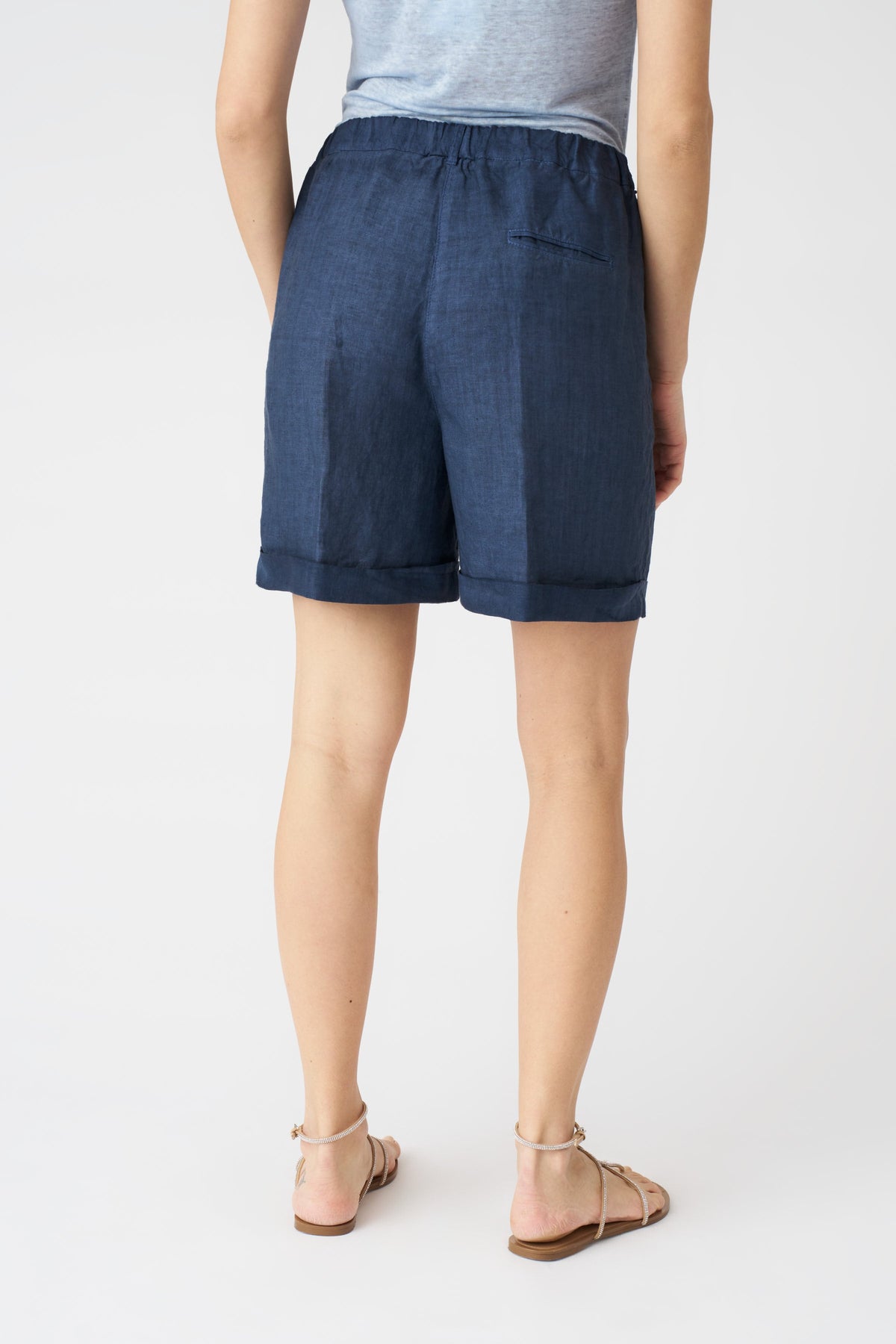Women's Linen Drawstring Shorts – Navy Fade, view 4