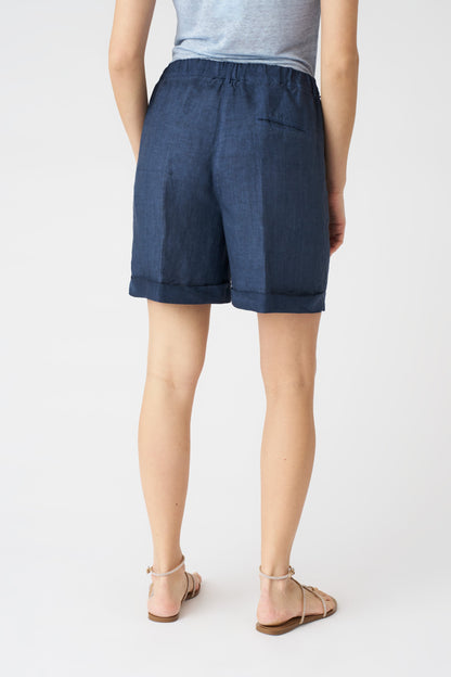 Women's Linen Drawstring Shorts – Navy Fade, view 4