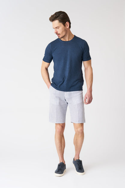Men's Navy Stripe Linen Shorts – White, view 1