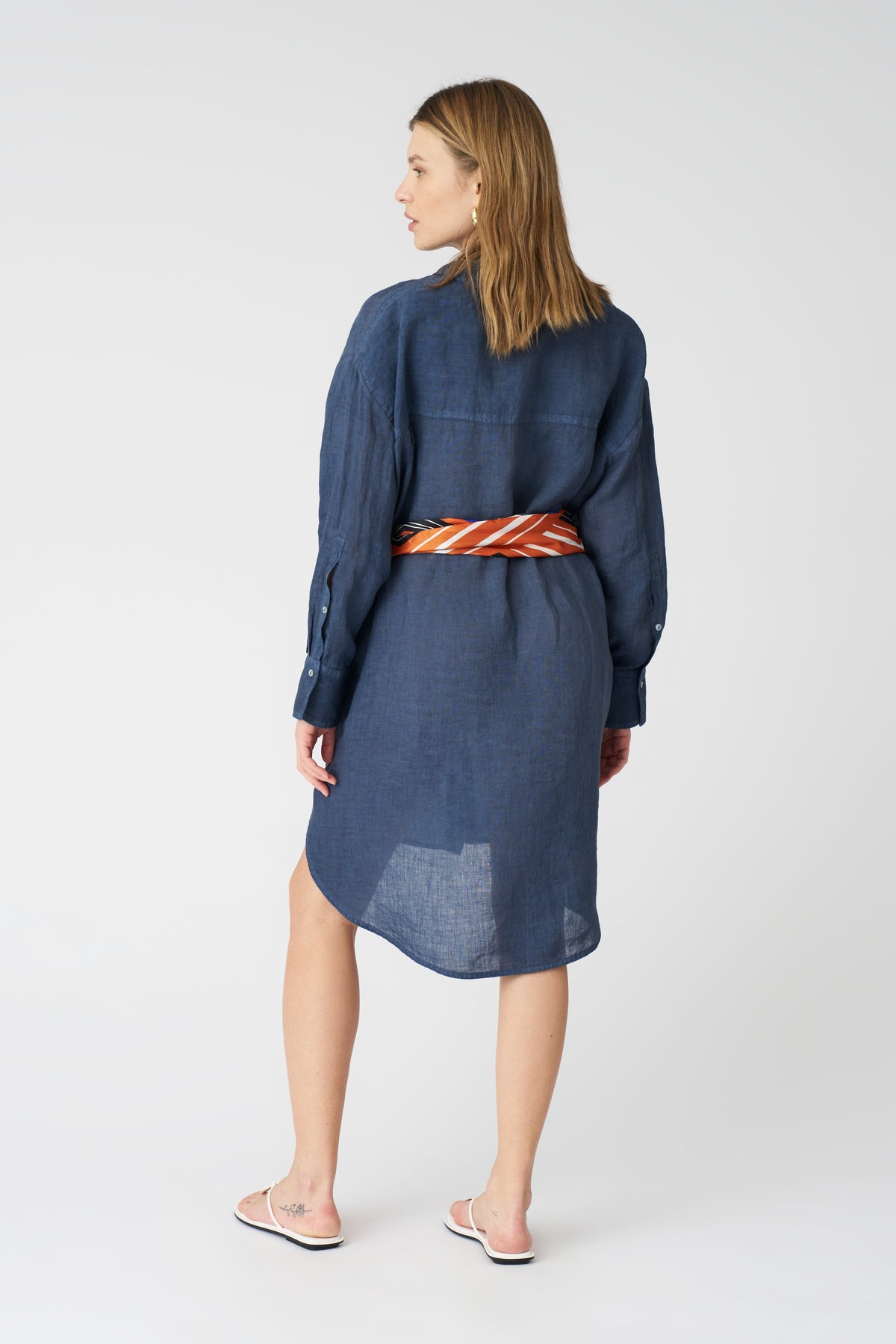 Women's Linen Oversized Shirt Dress – Navy Fade, view 3