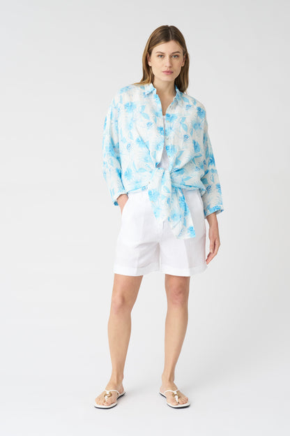 Women's Linen Drawstring Shorts – White, view 1