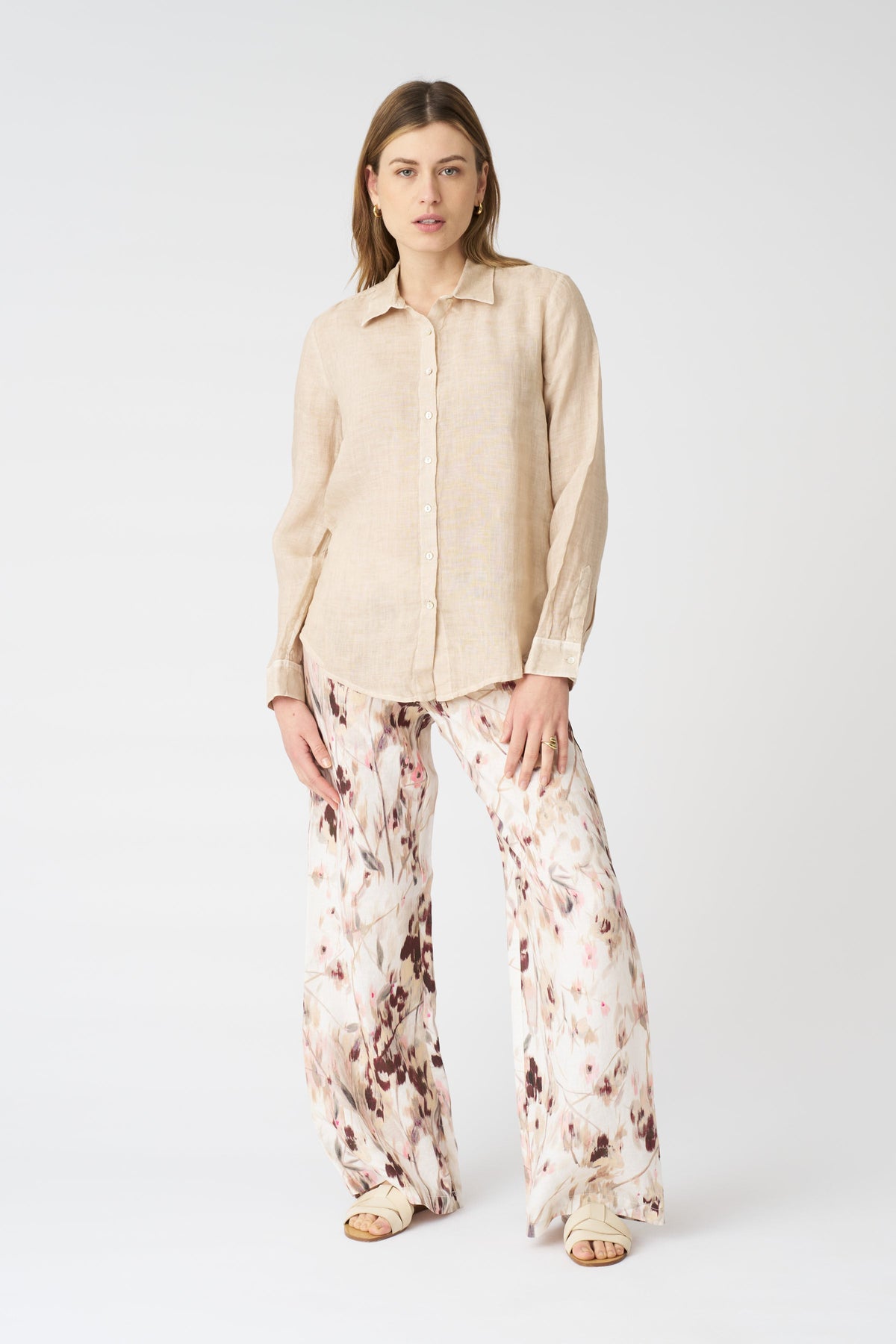 Women's Linen Regular-Fit Shirt – Beige Soft Fade, view 3
