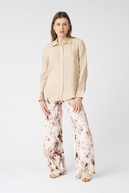 Women's Linen Regular-Fit Shirt – Beige Soft Fade, view 3