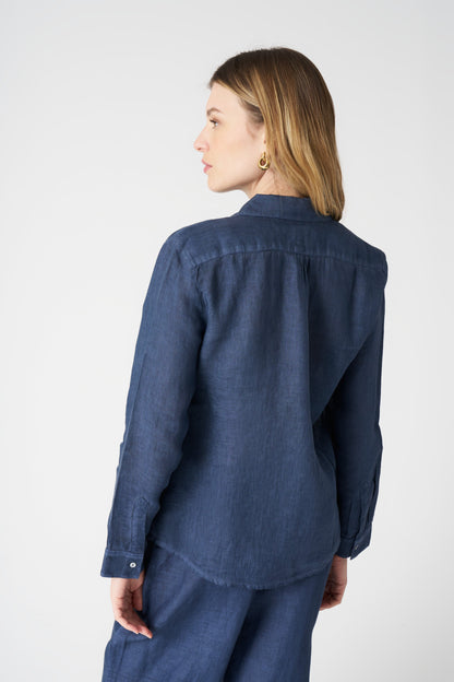 Women's Linen Regular-Fit Shirt – Navy Fade, view 4