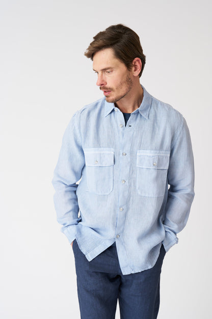 Men's Regular Fit Linen Shirt with Patch Pockets – Sea Soft Fade, view 1