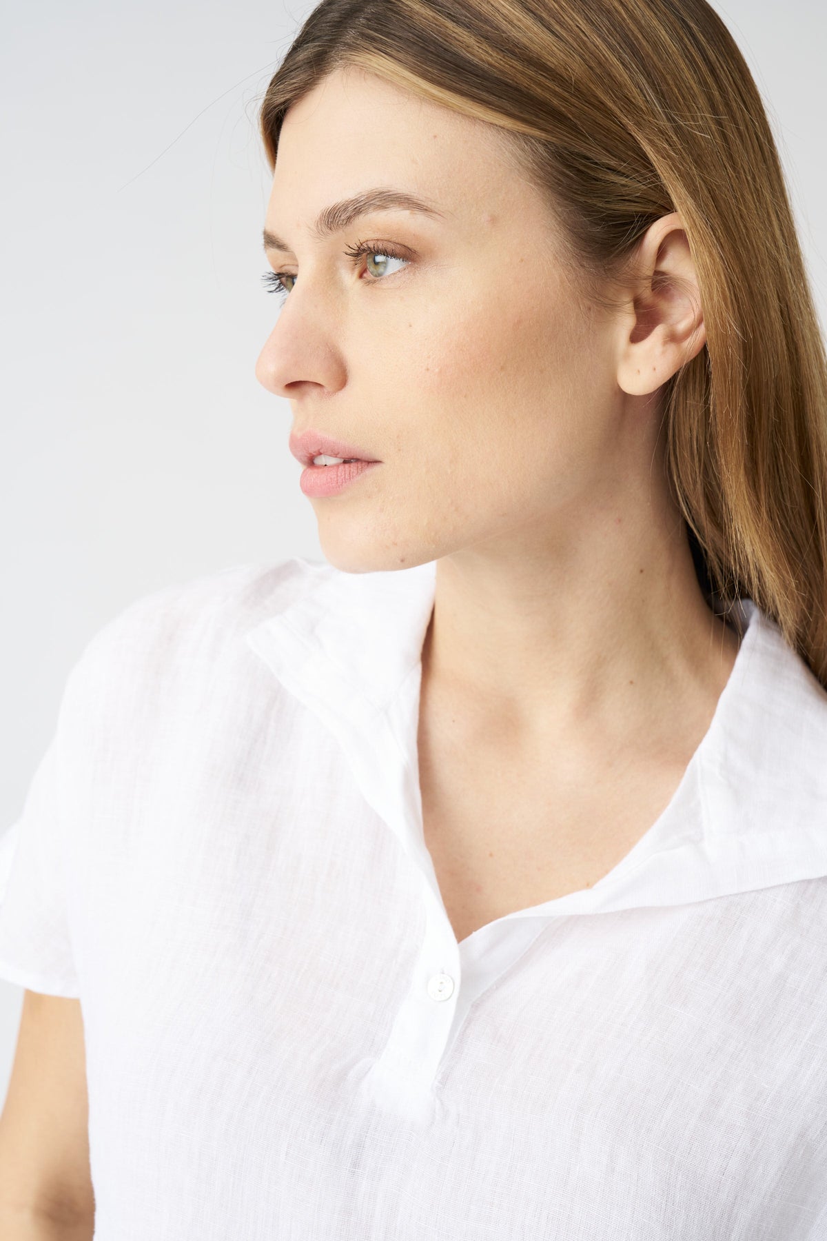 Women's Linen Tennis Shirt – White, view 2