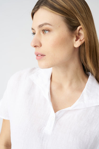 Women's Linen Tennis Shirt – White, view 2