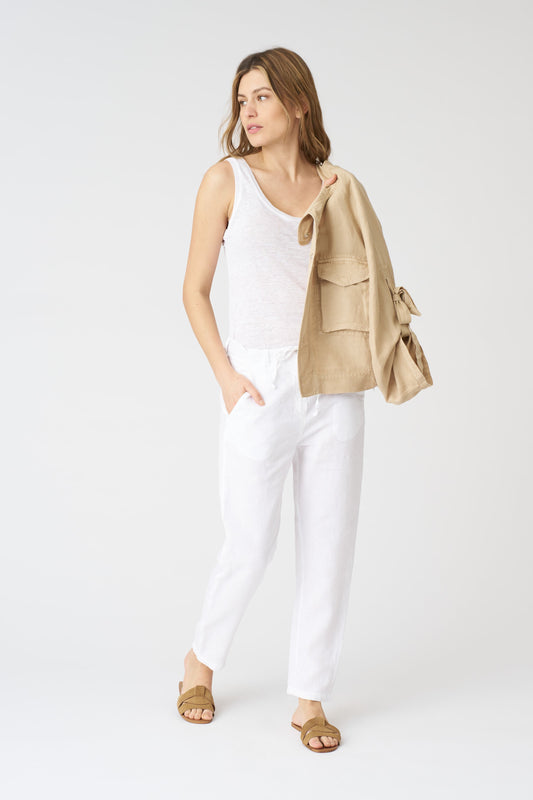 Women's Linen Drawstring Pants – White, view 1
