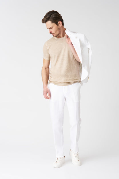 Men's Linen Chino Pants with Pleats – White, view 1
