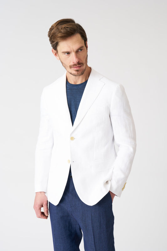 Men's Linen Slim Fit Single-Breasted Blazer – White, view 1