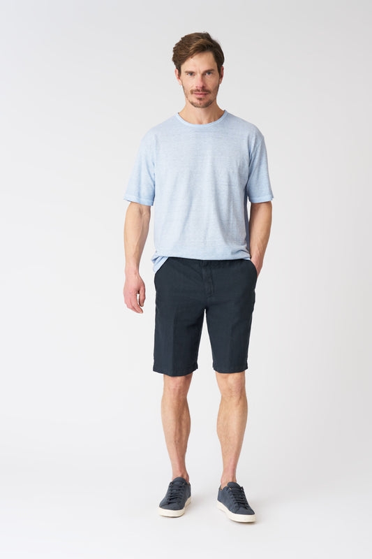 Men's Linen Chino Shorts with Pleats – Night Blue, view 1