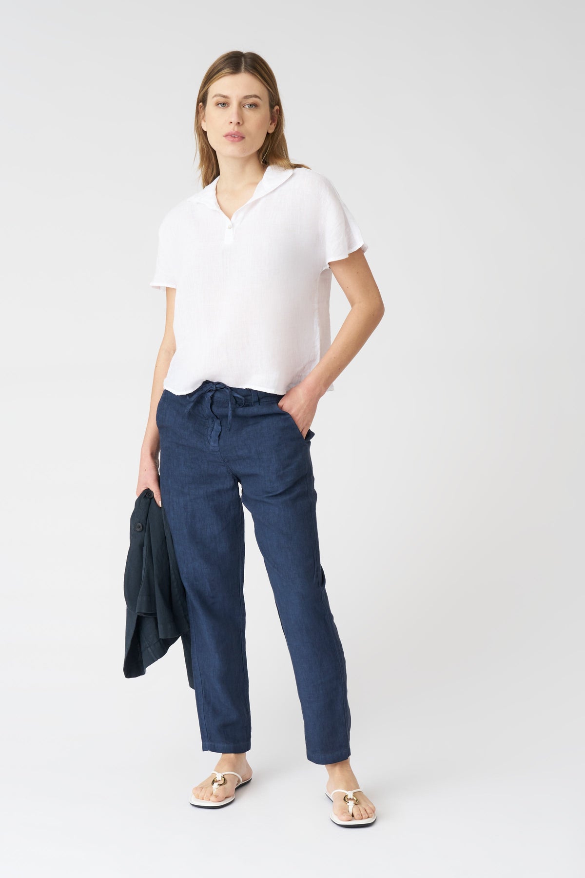 Women's Linen Drawstring Pants – Navy Fade, view 1