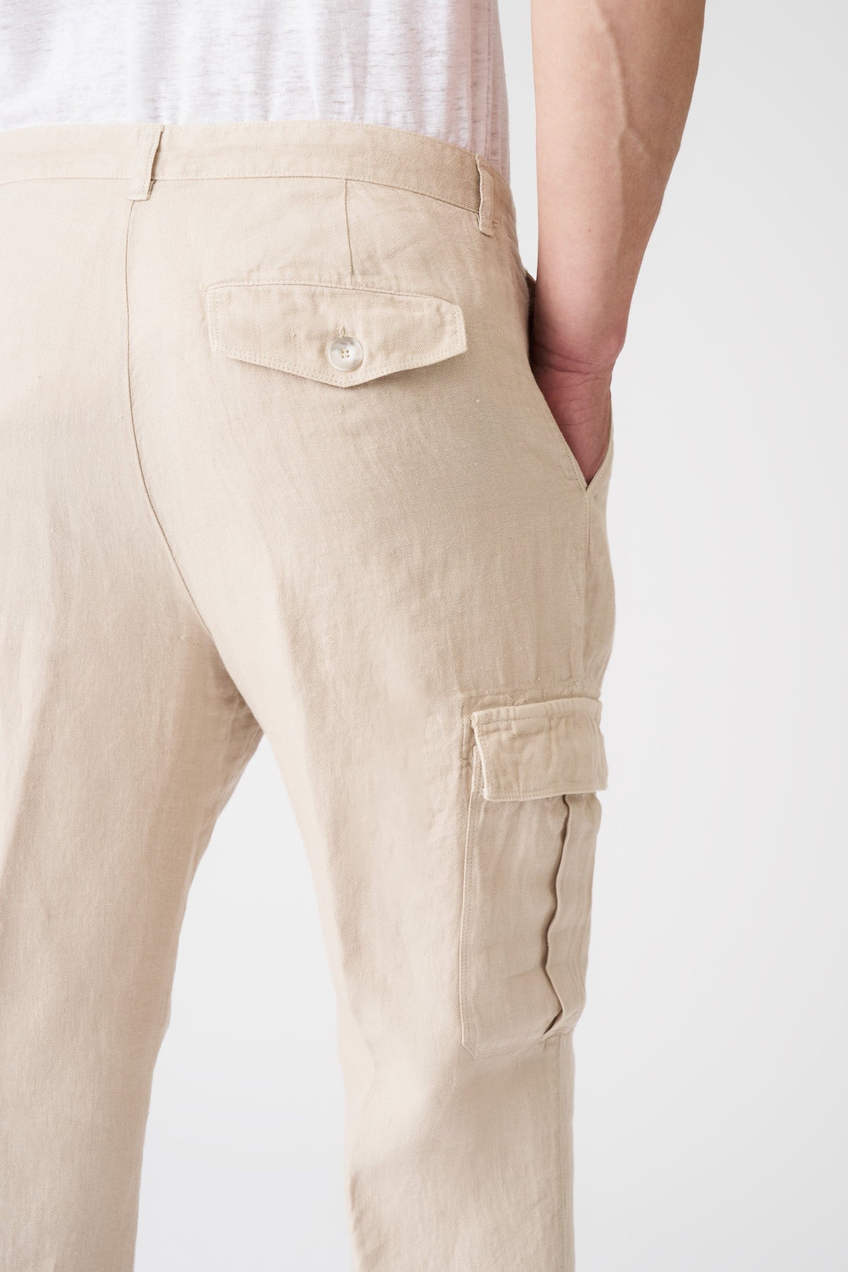 Men's Linen Cargo Pants – Sand, view 2